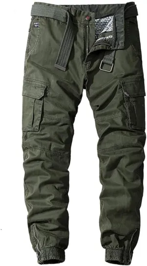 chouyatou Men's Casual Mid-Rise Waist Tapered Leg Close Bottom Jogger Cargo Pants