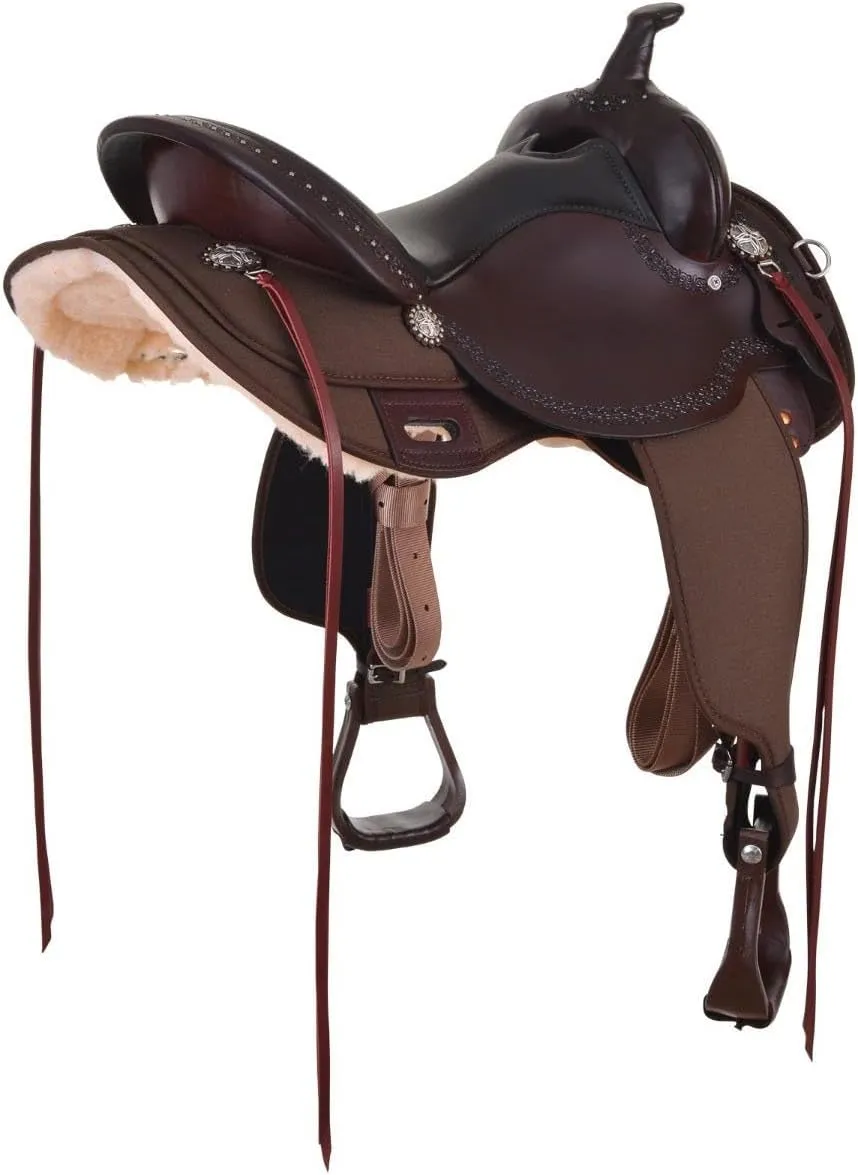 CIRCLE Y 6913 Willow Springs Cordura Equestrian Leather Trail Riding Saddle | Double Padded Seat | Adjustable Position Flat Plate Rigging | Nylon Tie Straps on Both Sides
