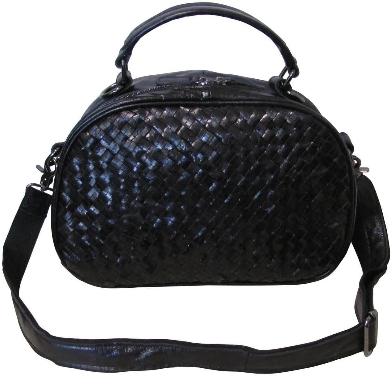 Coastal Craftsman Woven Handbag - 12.5"x4"x8", Top Grain Cowhide Leather, Top Zip Closure, Includes Detachable Shoulder Strap & Coin Purse
