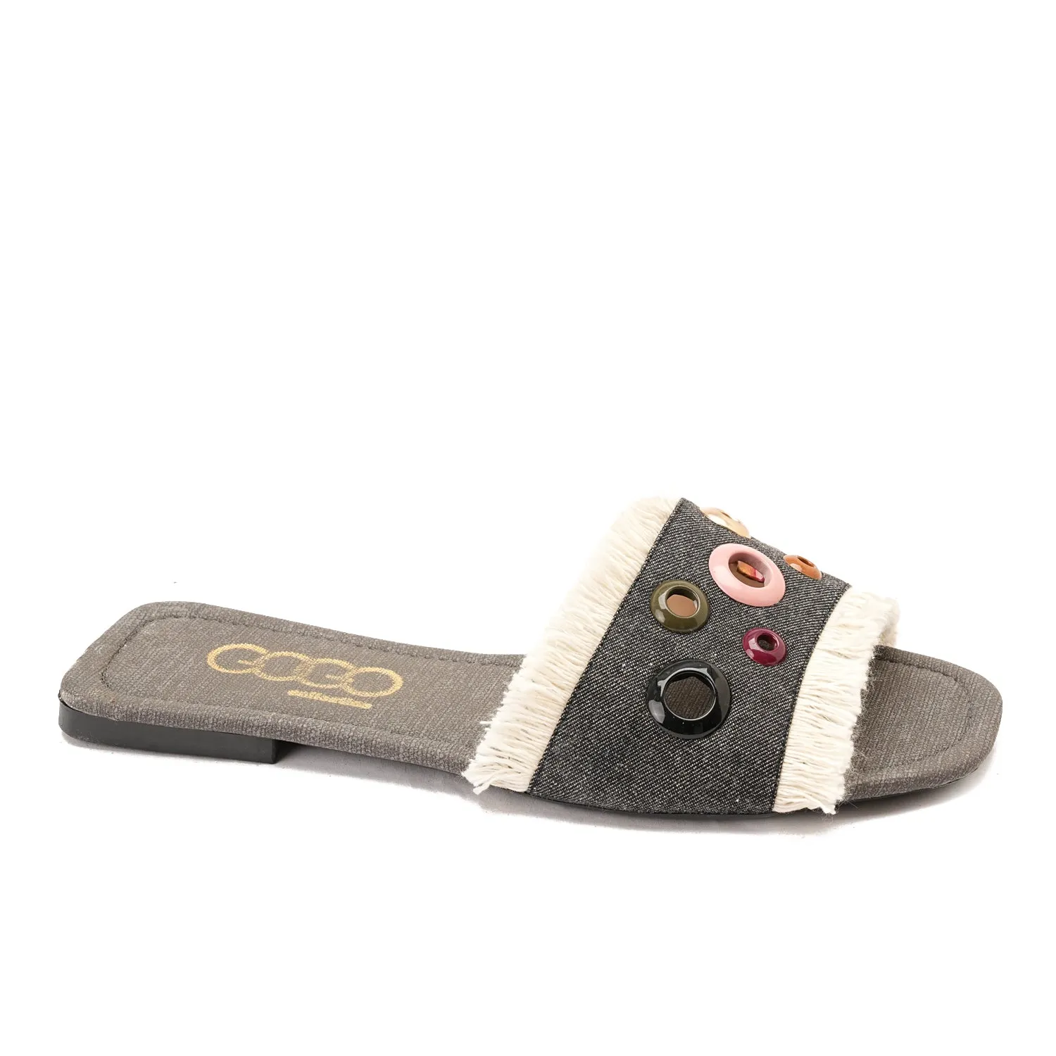 colorful circular flat slipper - black