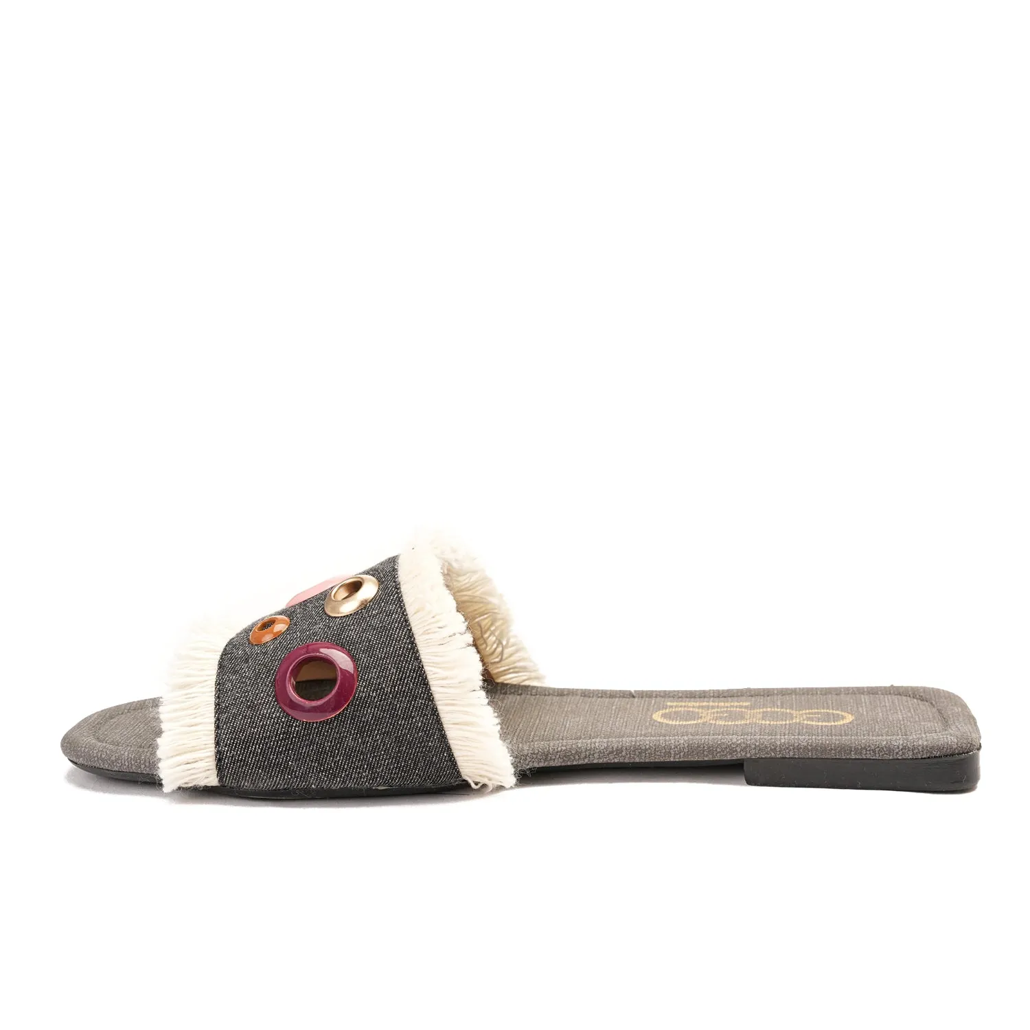 colorful circular flat slipper - black