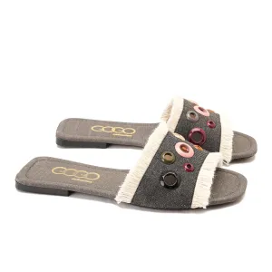 colorful circular flat slipper - black