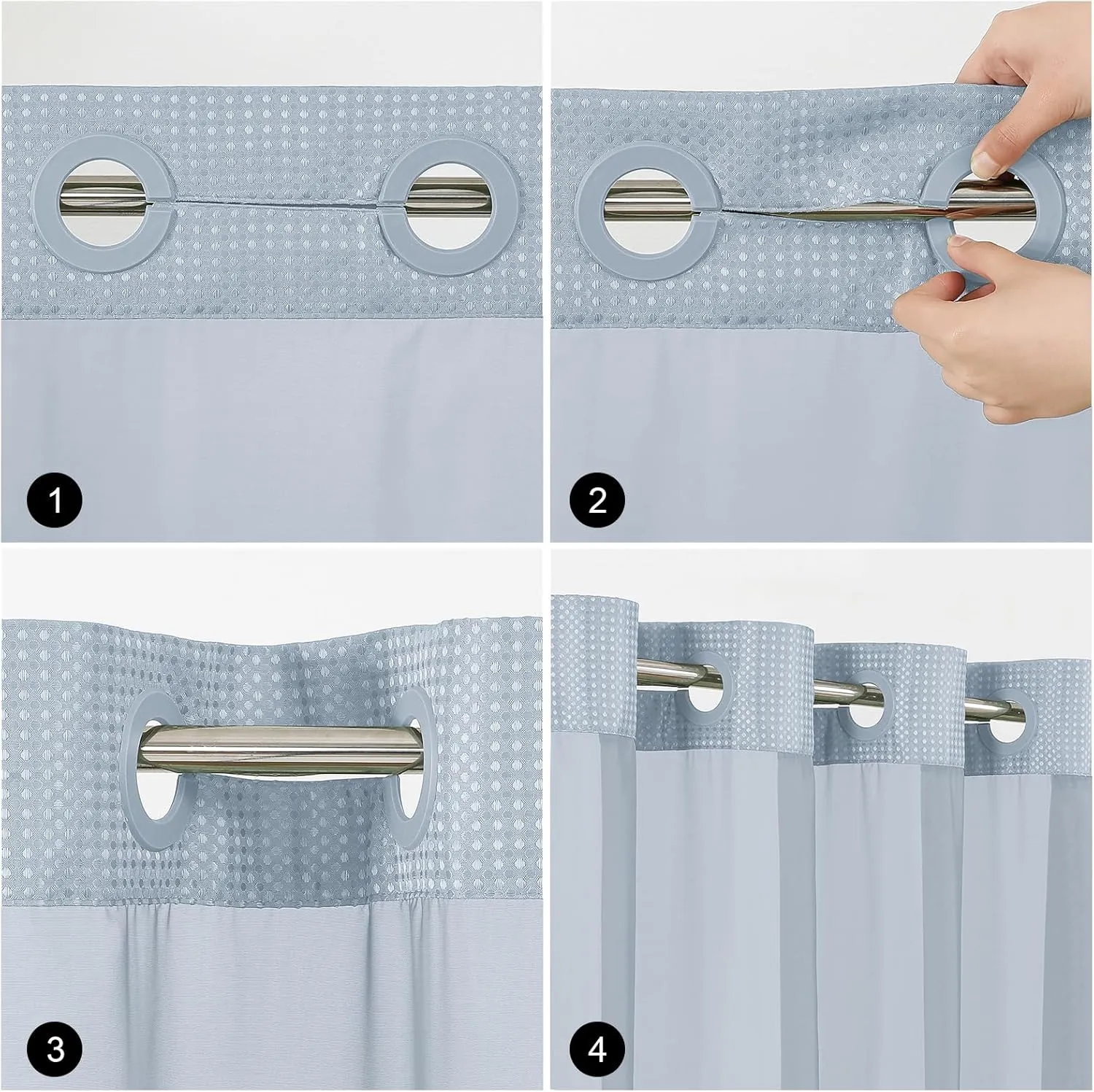 Colorful Star No Hook Shower Curtain with Snap in Fabric Liner, Waffle Weave Heavy Duty Thick Shower Curtains with Mesh Top Window, Hotel Style Waterproof Bathroom Curtain Set, 72 x 75 Inch, Fog Blue