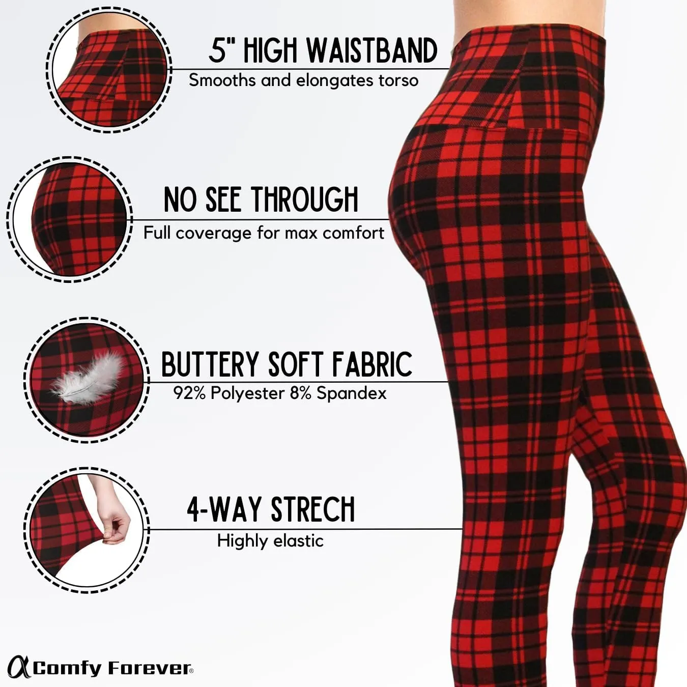 COMFY FOREVER Leggings for Women W/5' High Waist Tummy Control Ankle Length Pants