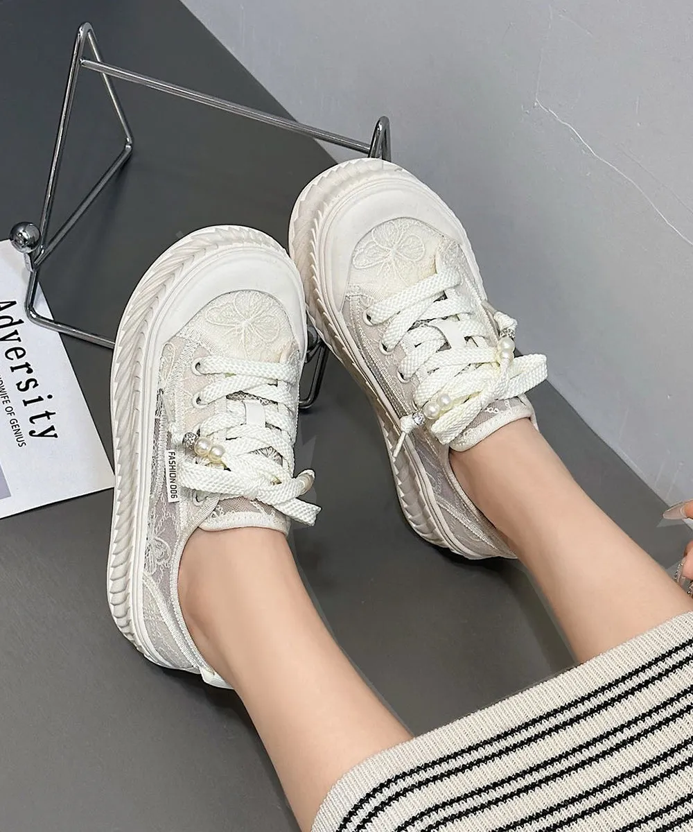 Comfy Splicing Platform Flat Shoes For Women Black Breathable Mesh