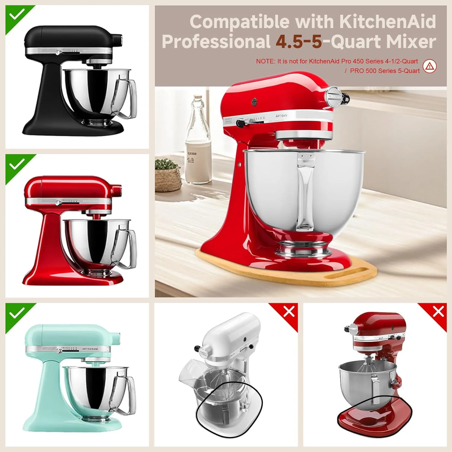 Compatible with Kitchen Aid Mixer Slider for 4.5-5 QT Stand Mixer with Handle, Bamboo Kitchen Aid Sliders for Countertop, Mixer Slider Mat for Kitchen Aid Stand Mixer, Kitchen Aid Mixer Sttachme