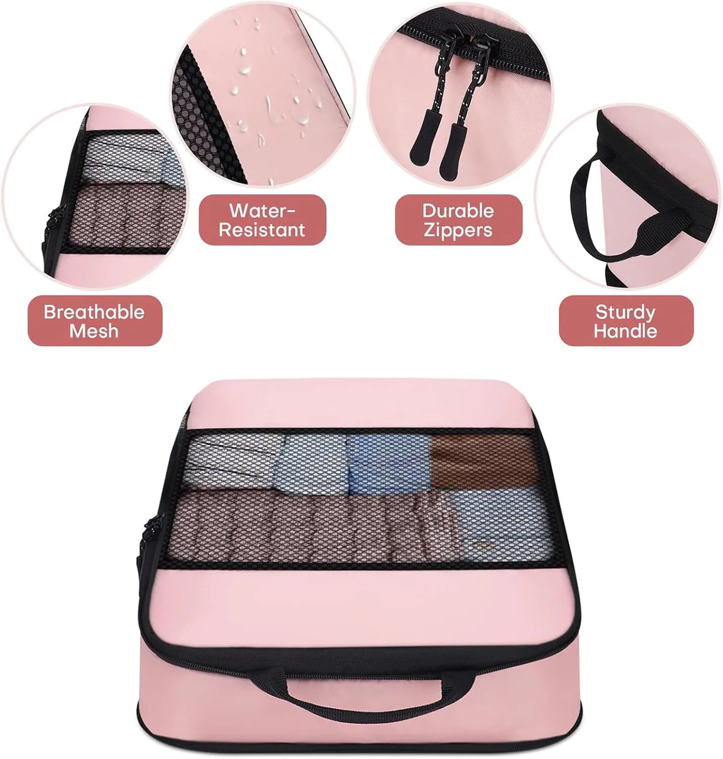 Compression Packing Cubes 4-Set Space Saver with Vacuum-Free Compression Expandable Luggage Organizer for Carry-On