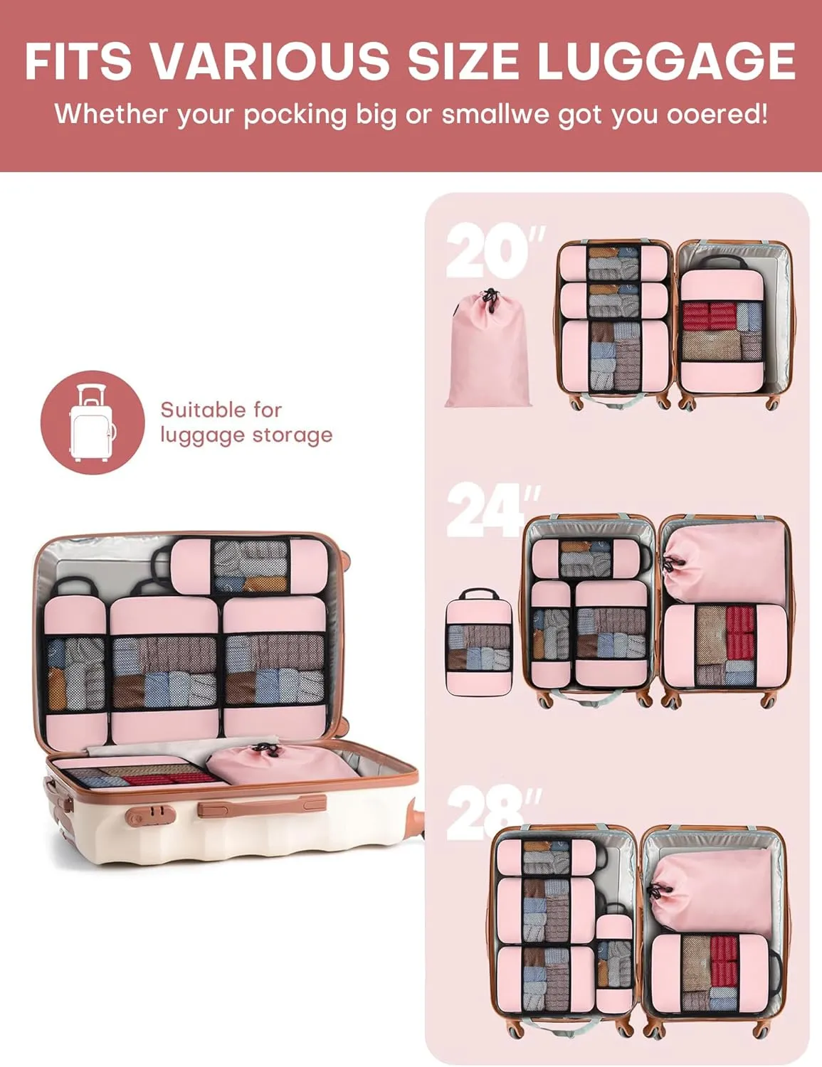Compression Packing Cubes 4-Set Space Saver with Vacuum-Free Compression Expandable Luggage Organizer for Carry-On