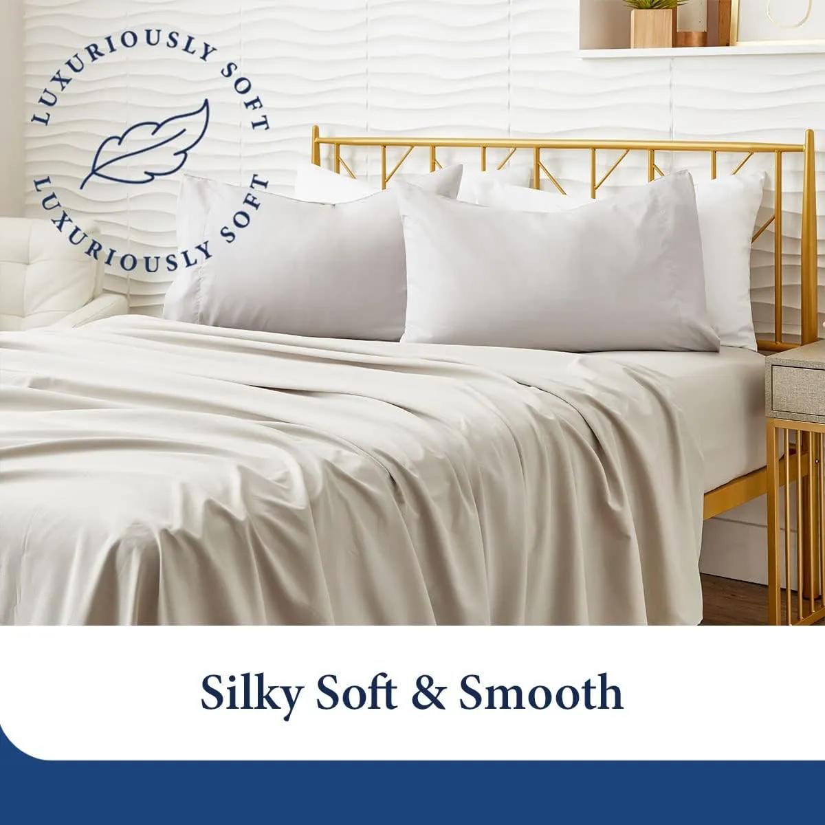 Cosy House Collection Luxury Bamboo Sheets - Blend of Rayon Derived from Bamboo - Cooling & Breathable, Silky Soft, 16-Inch Deep Pockets - 4-Piece Bedding Set - Queen, Tan