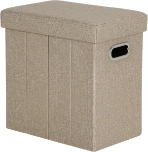 COSYLAND Ottoman with Storage Collapsible Fabric Ottoman Footrest Foot Stool for Room Small Slim Tall Folding Furniture with Handles Lid 16.5x16.5x10.6in Camel Brown
