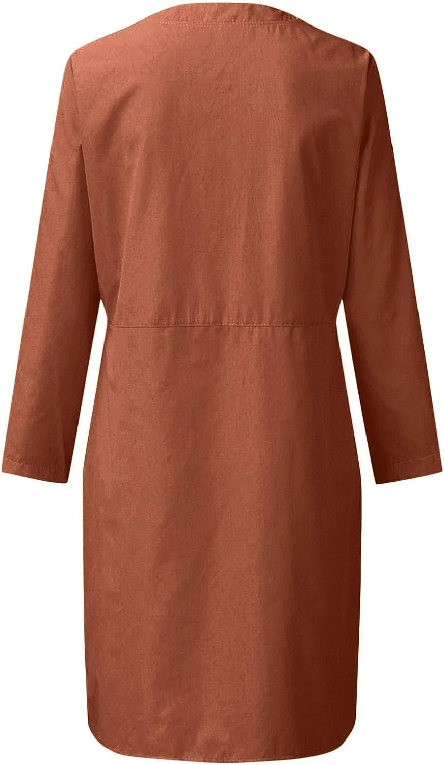 Cotton Linen Dress for Women Loose Round Neck Long Sleeve Vacation Dresses Button Down Work Dress with Pockets