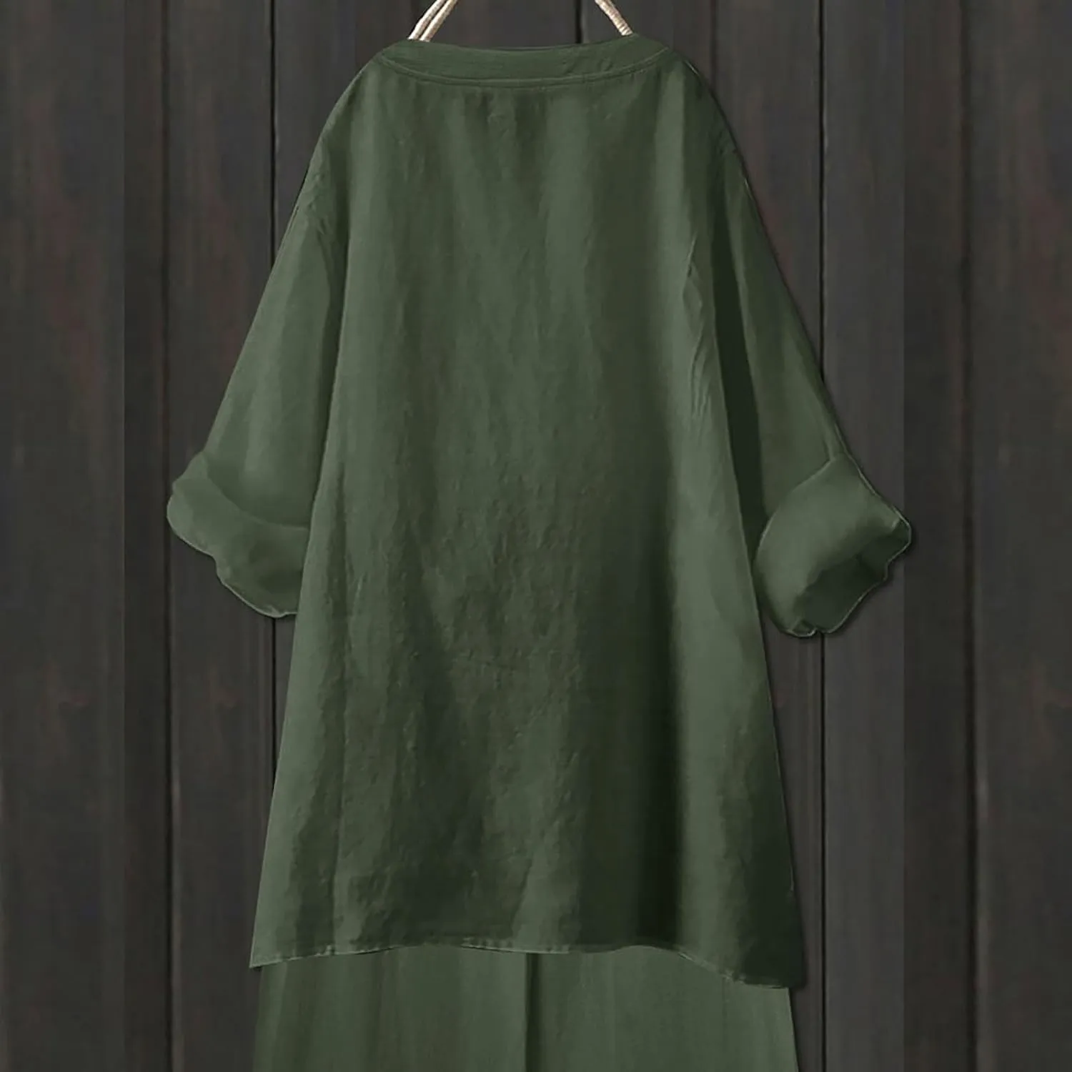 Cotton Linen Shirts for Women Summer 3/4 Sleeve Tops Casual V Neck Basic Tee Plus Size Henley Blouses Trendy Outfits