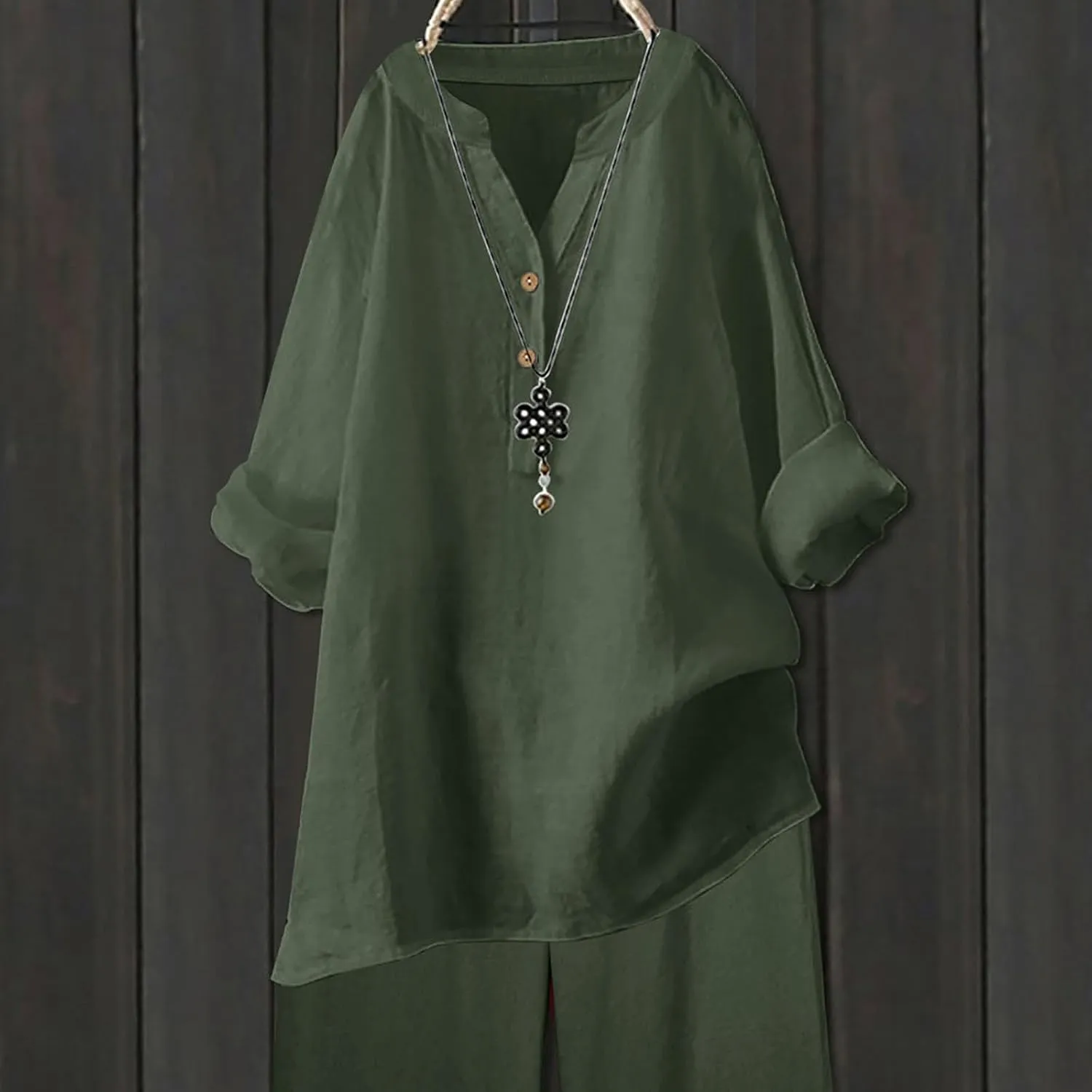 Cotton Linen Shirts for Women Summer 3/4 Sleeve Tops Casual V Neck Basic Tee Plus Size Henley Blouses Trendy Outfits