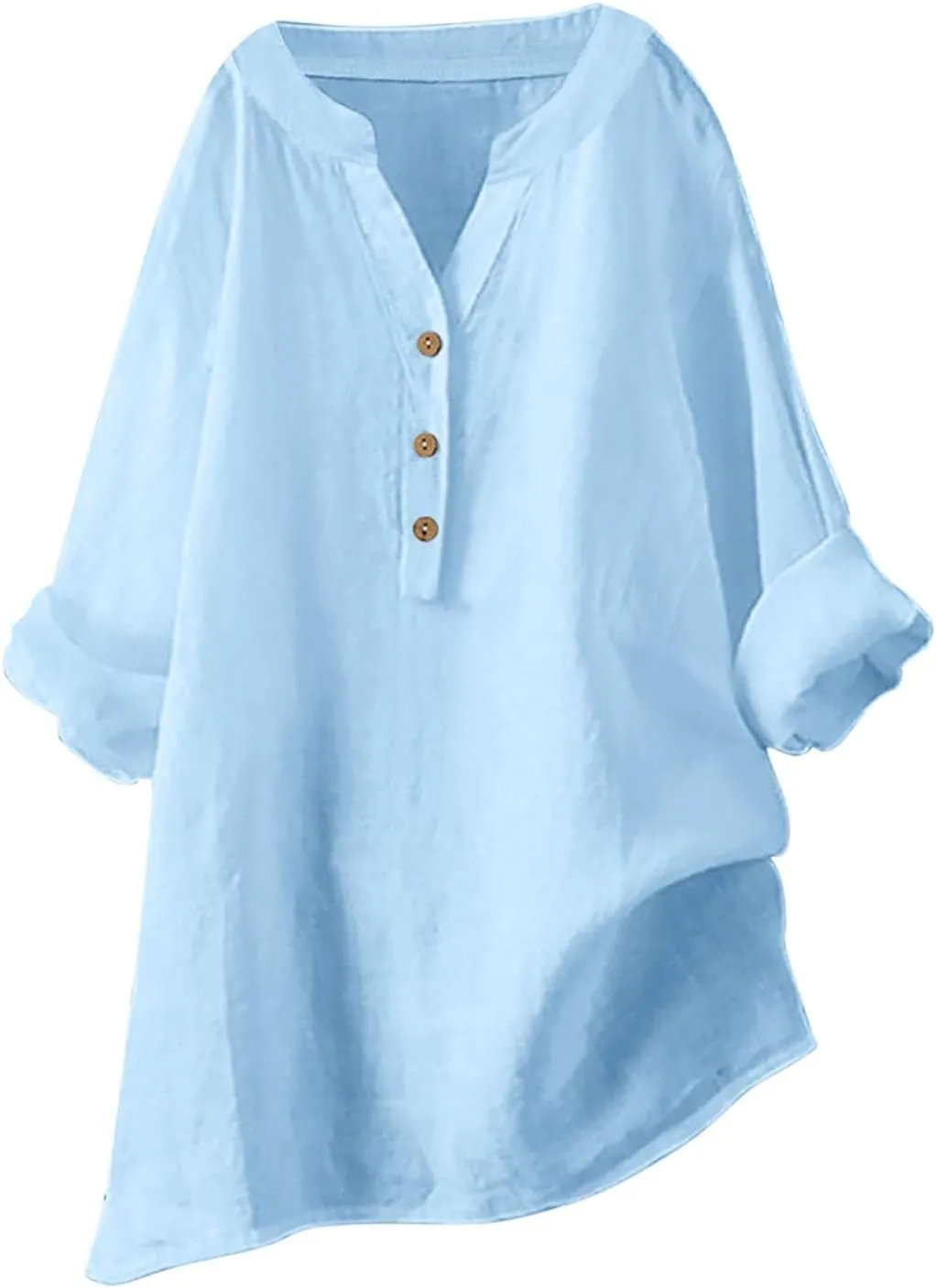 Cotton Linen Shirts for Women Summer 3/4 Sleeve Tops Casual V Neck Basic Tee Plus Size Henley Blouses Trendy Outfits