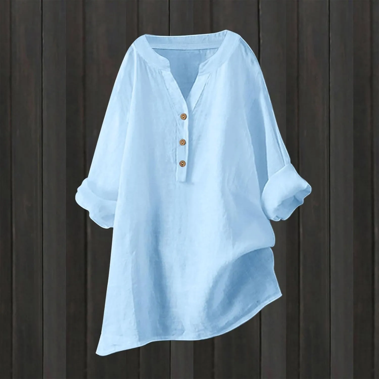 Cotton Linen Shirts for Women Summer 3/4 Sleeve Tops Casual V Neck Basic Tee Plus Size Henley Blouses Trendy Outfits