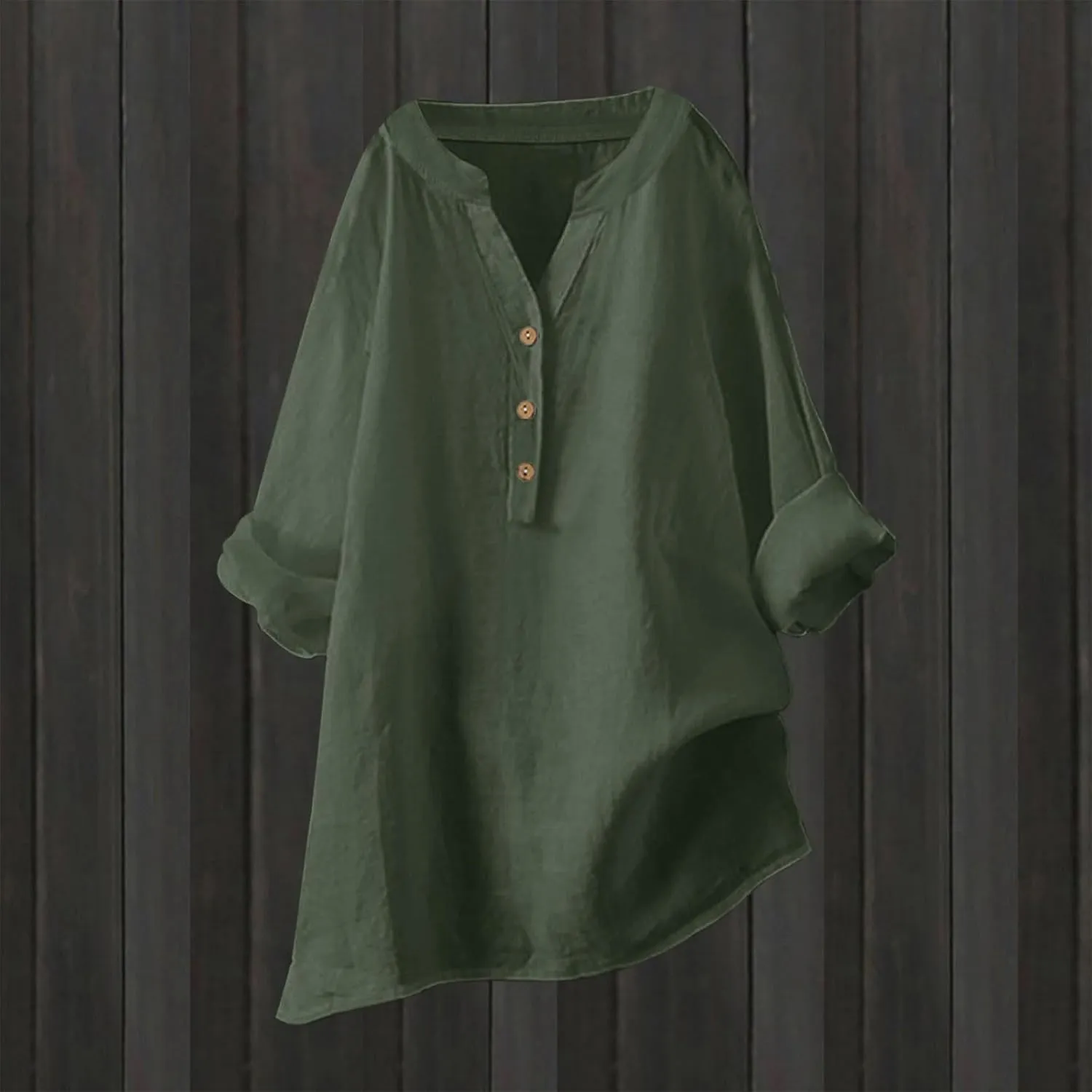 Cotton Linen Shirts for Women Summer 3/4 Sleeve Tops Casual V Neck Basic Tee Plus Size Henley Blouses Trendy Outfits