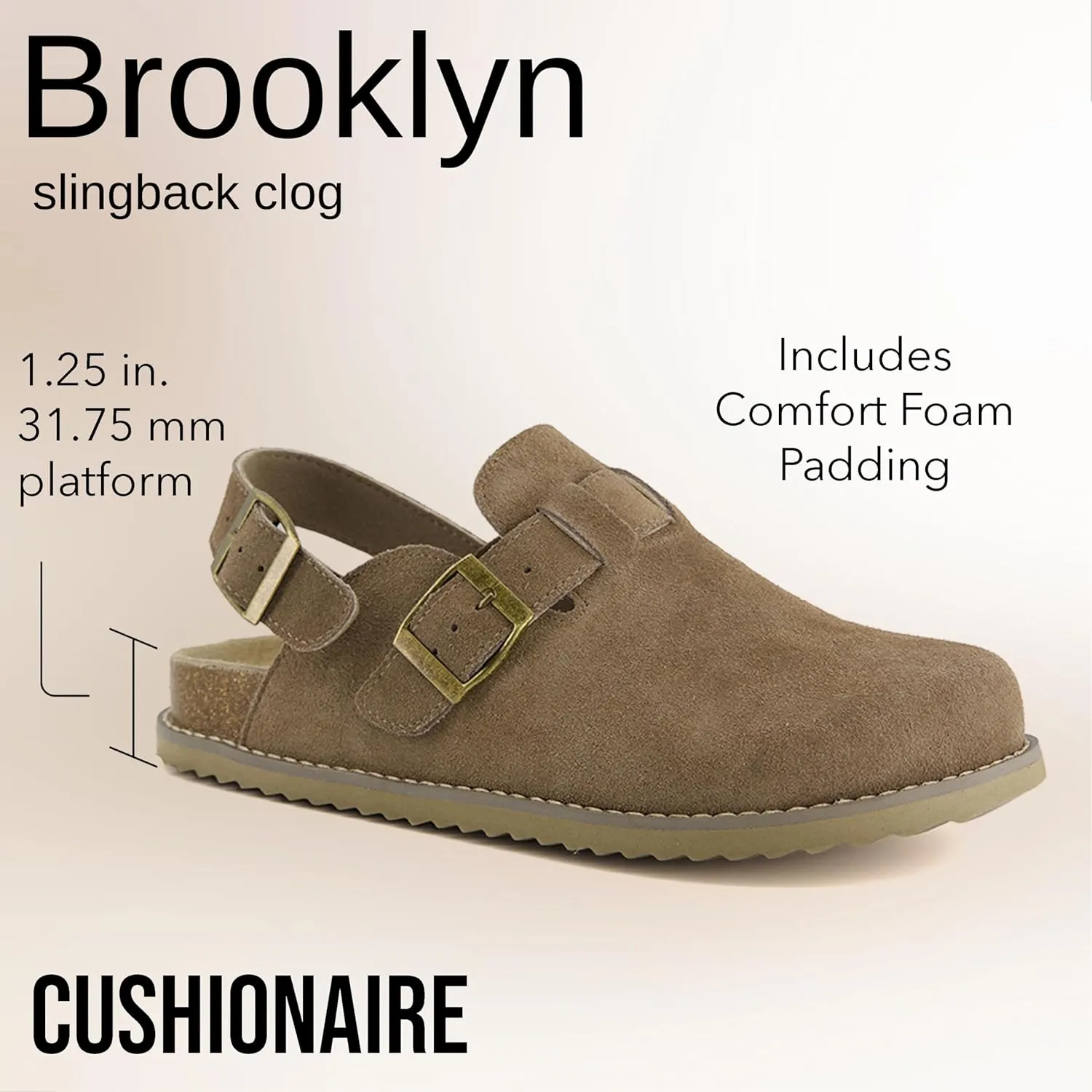 CUSHIONAIRE Brooklyn Women's Suede Clogs - Adjustable Slingback Clog Sandal with Buckle, Memory Foam, Wide Widths