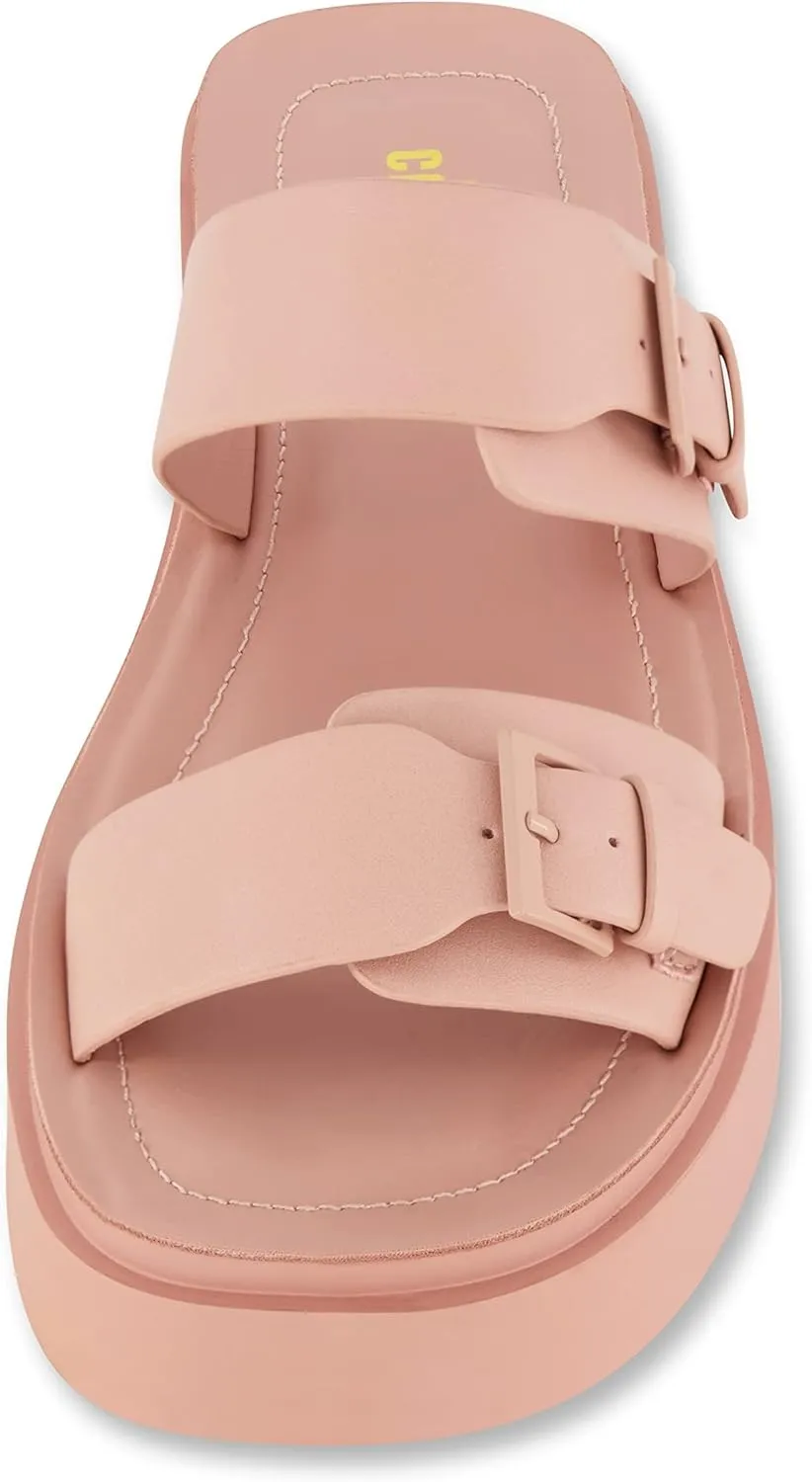 CUSHIONAIRE Women's Planet two buckle platform sandal with  Memory Foam