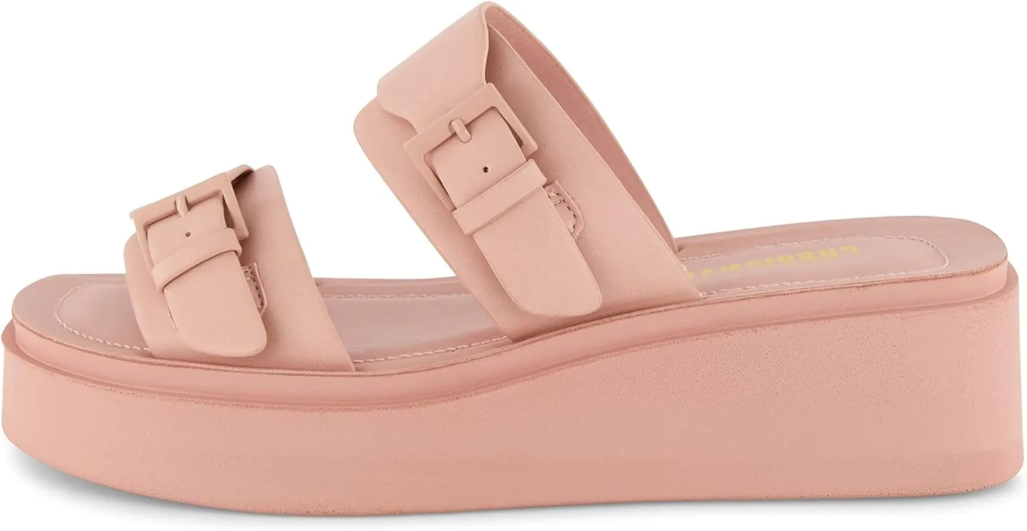 CUSHIONAIRE Women's Planet two buckle platform sandal with  Memory Foam