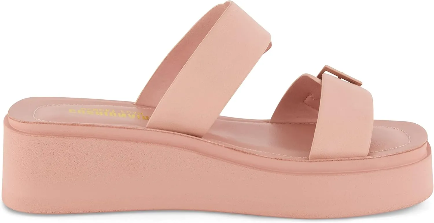 CUSHIONAIRE Women's Planet two buckle platform sandal with  Memory Foam