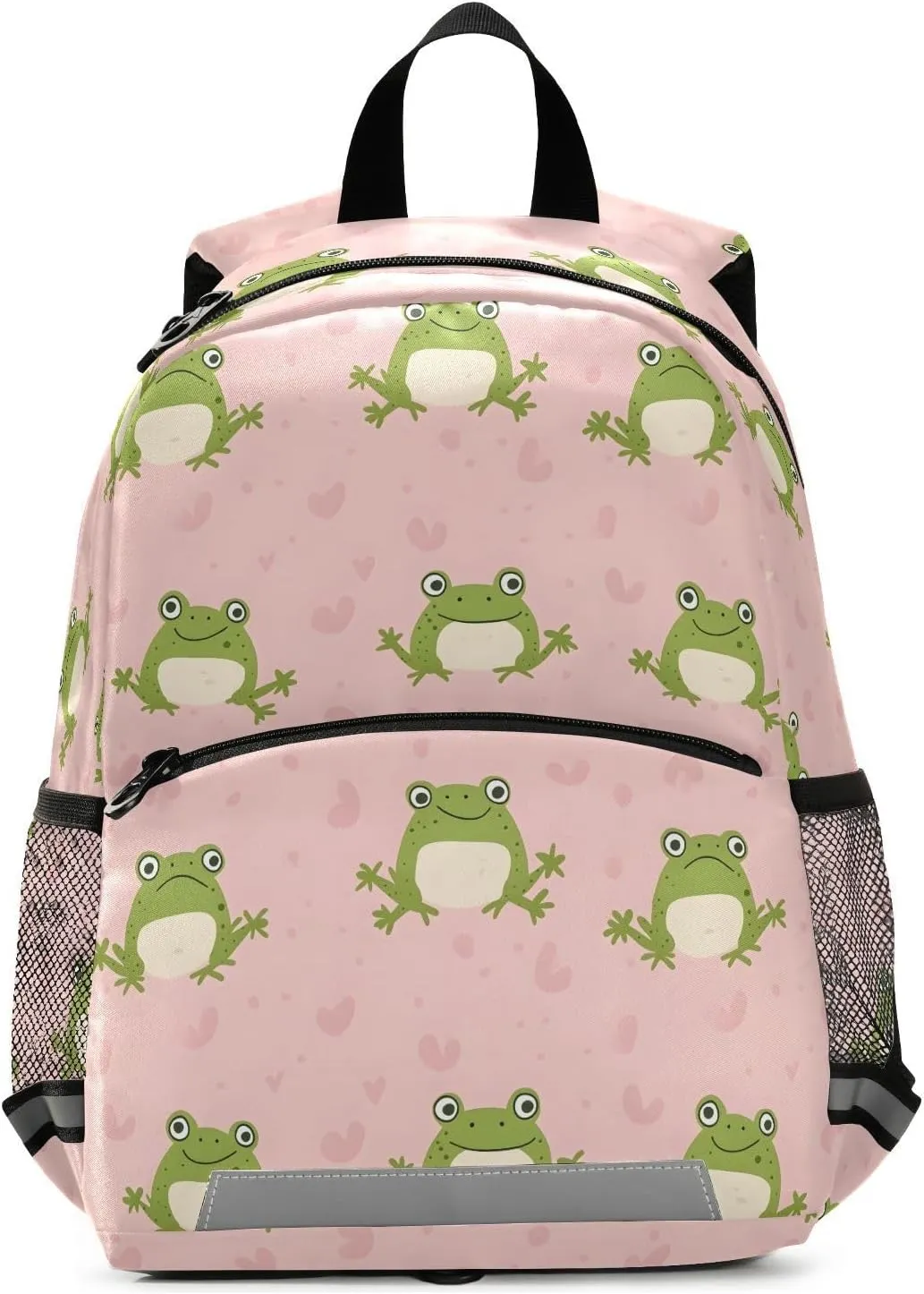 Cute Cartoon Frogs Toddler Backpack Cute Cartoon Frogs Print with Leash and Reflective Strips, Lightweight Kids School Bag for Boys Girls 3-6 Years, Travel Daypack for Preschool, Outings, Hiki