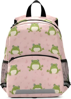 Cute Cartoon Frogs Toddler Backpack Cute Cartoon Frogs Print with Leash and Reflective Strips, Lightweight Kids School Bag for Boys Girls 3-6 Years, Travel Daypack for Preschool, Outings, Hiki