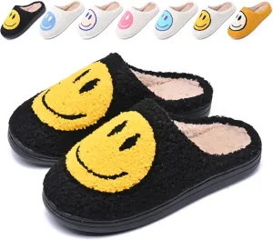 Cute Smile Face Slippers for Women and Men,Soft Plush Comfy Warm Couple Slip-On House Happy Face Slippers For Winter Indoor Outdoor Smile Slippers Non-slip Fuzzy Flat Slides