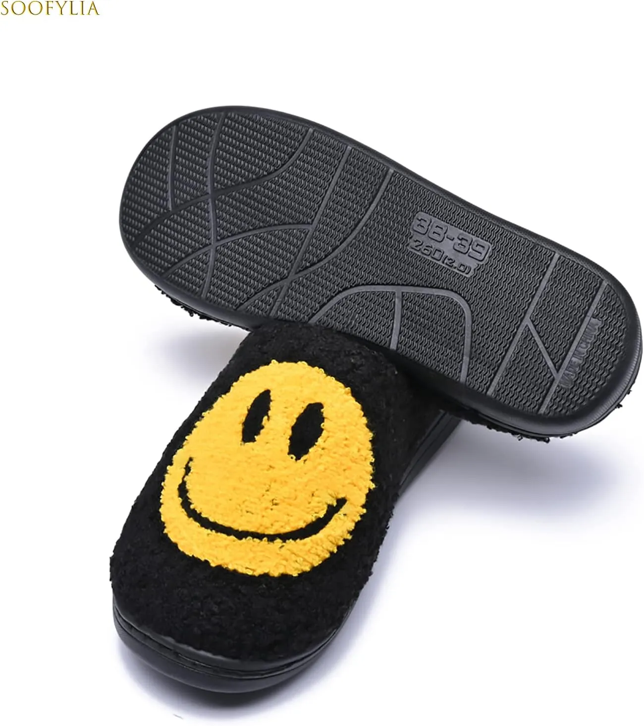 Cute Smile Face Slippers for Women and Men,Soft Plush Comfy Warm Couple Slip-On House Happy Face Slippers For Winter Indoor Outdoor Smile Slippers Non-slip Fuzzy Flat Slides