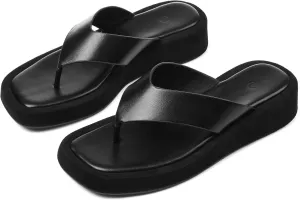 CYNLLIO Slides for Women Slip on Flip Flops Sandals Casual Thongs Platform Wedges Sandals Summer Beach Shoes Comfy Walking Flats Shoes Outdoor Slippers