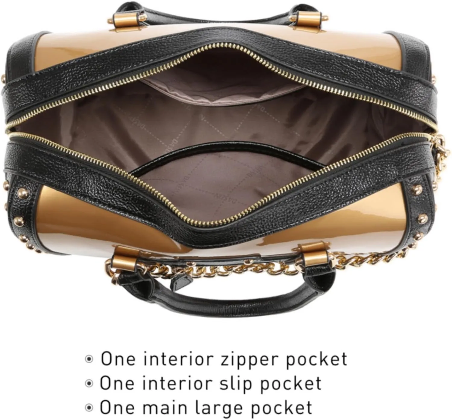 Dasein Women's Barrel Bag Shiny Patent Faux Leather Handbag with Rivet Decoration Top Handle Satchel Shoulder Purse