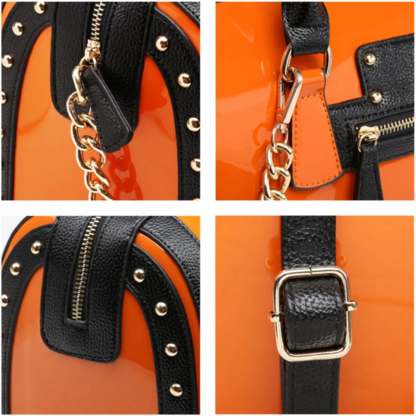 Dasein Women's Barrel Bag Shiny Patent Faux Leather Handbag with Rivet Decoration Top Handle Satchel Shoulder Purse