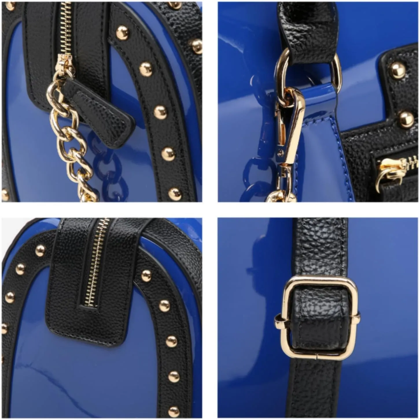 Dasein Women's Barrel Bag Shiny Patent Faux Leather Handbag with Rivet Decoration Top Handle Satchel Shoulder Purse