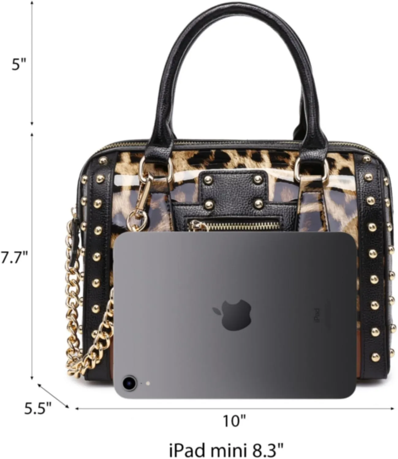 Dasein Women's Barrel Bag Shiny Patent Faux Leather Handbag with Rivet Decoration Top Handle Satchel Shoulder Purse