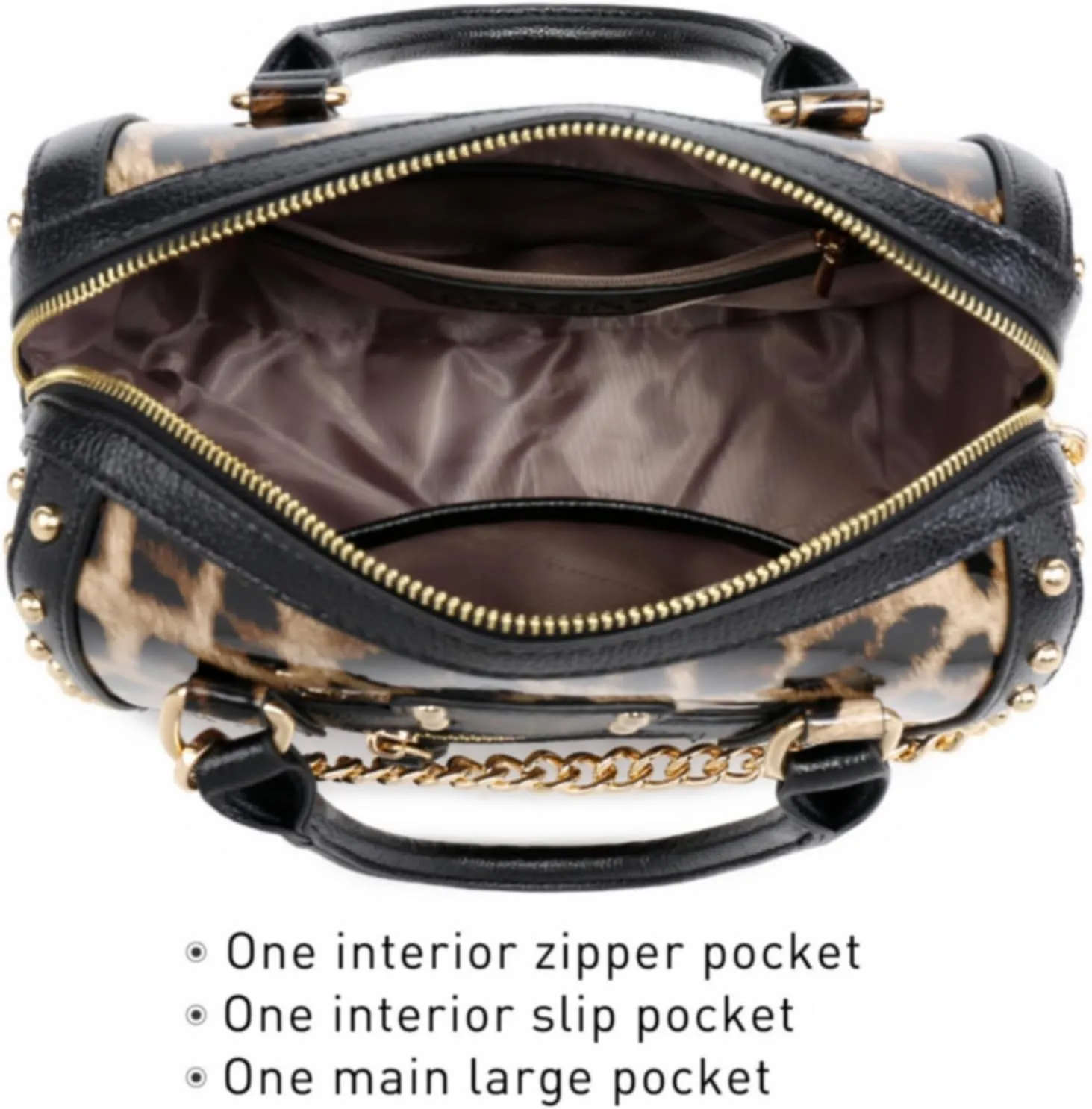 Dasein Women's Barrel Bag Shiny Patent Faux Leather Handbag with Rivet Decoration Top Handle Satchel Shoulder Purse