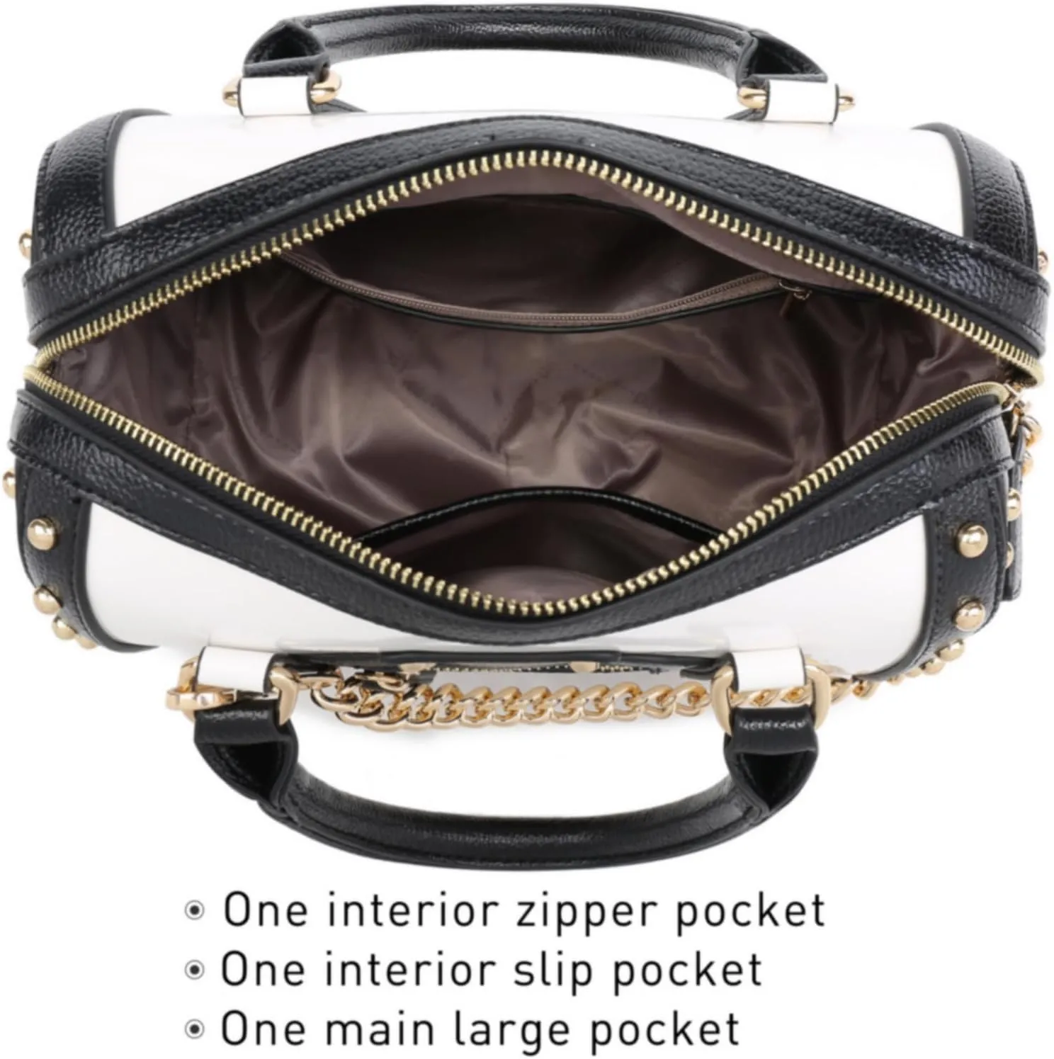 Dasein Women's Barrel Bag Shiny Patent Faux Leather Handbag with Rivet Decoration Top Handle Satchel Shoulder Purse