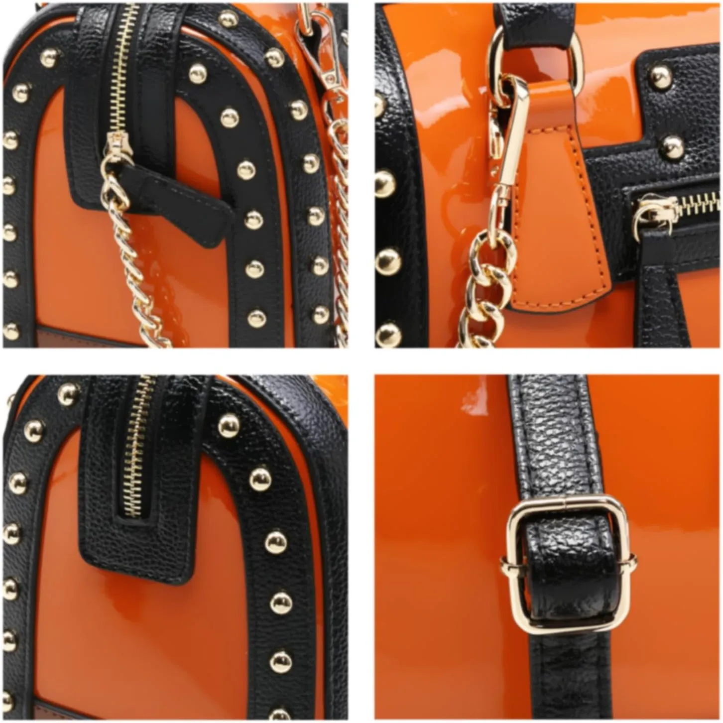 Dasein Women's Barrel Bag Shiny Patent Faux Leather Handbag with Rivet Decoration Top Handle Satchel Shoulder Purse