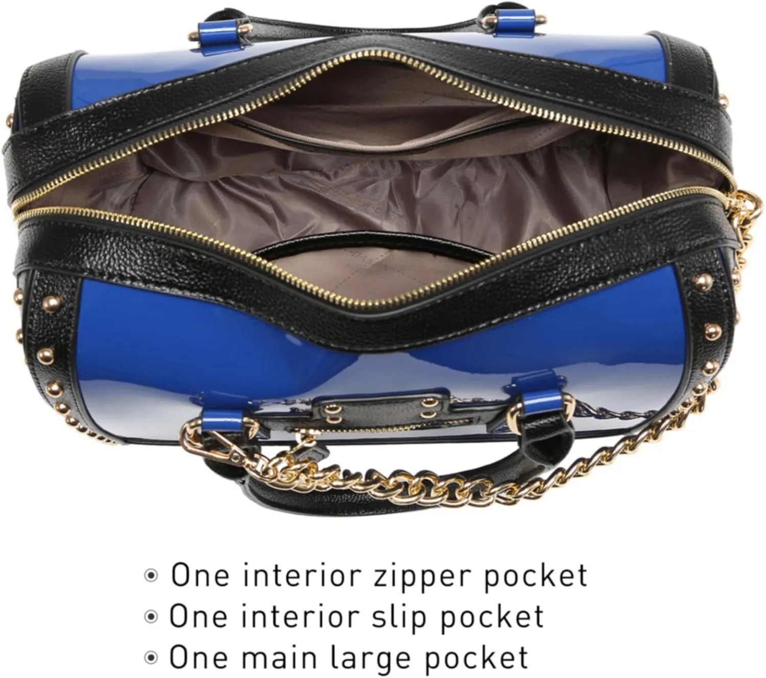 Dasein Women's Barrel Bag Shiny Patent Faux Leather Handbag with Rivet Decoration Top Handle Satchel Shoulder Purse