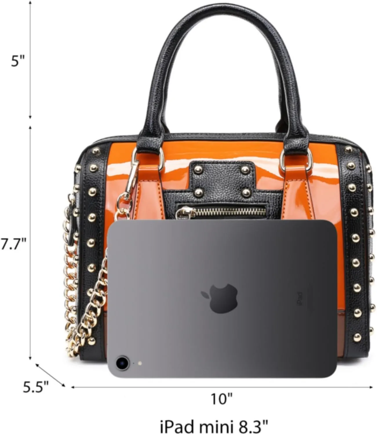 Dasein Women's Barrel Bag Shiny Patent Faux Leather Handbag with Rivet Decoration Top Handle Satchel Shoulder Purse