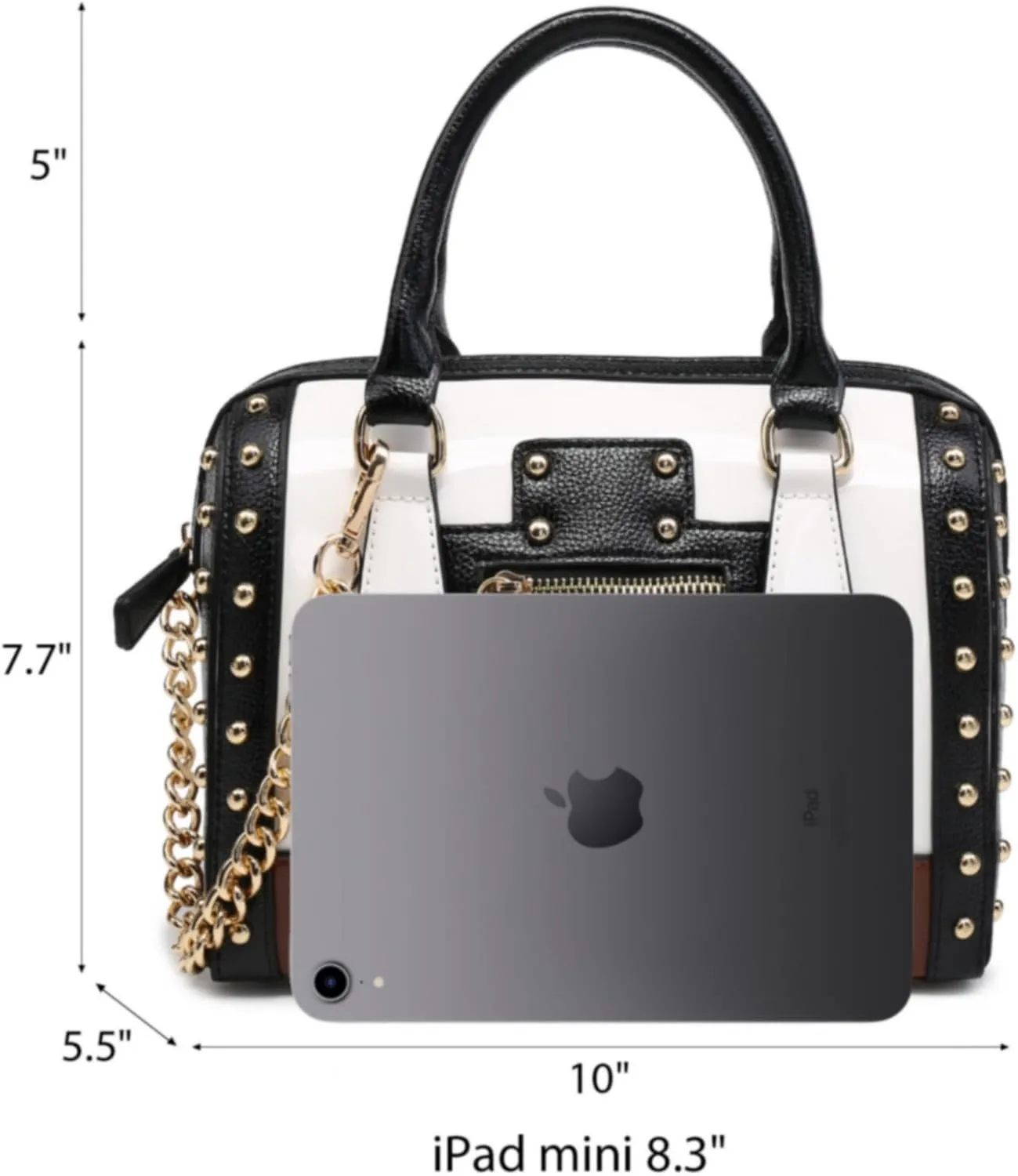 Dasein Women's Barrel Bag Shiny Patent Faux Leather Handbag with Rivet Decoration Top Handle Satchel Shoulder Purse