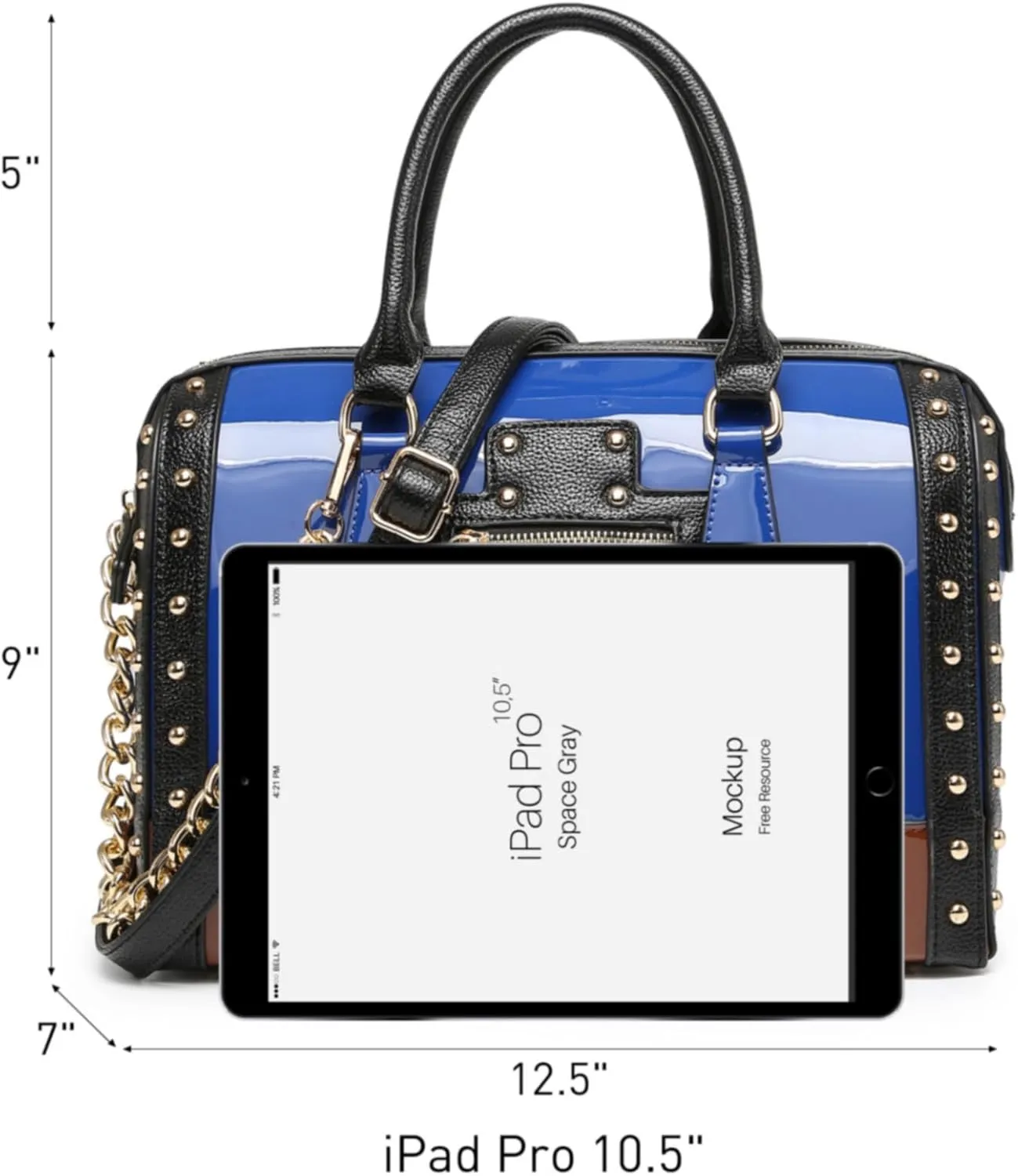 Dasein Women's Barrel Bag Shiny Patent Faux Leather Handbag with Rivet Decoration Top Handle Satchel Shoulder Purse