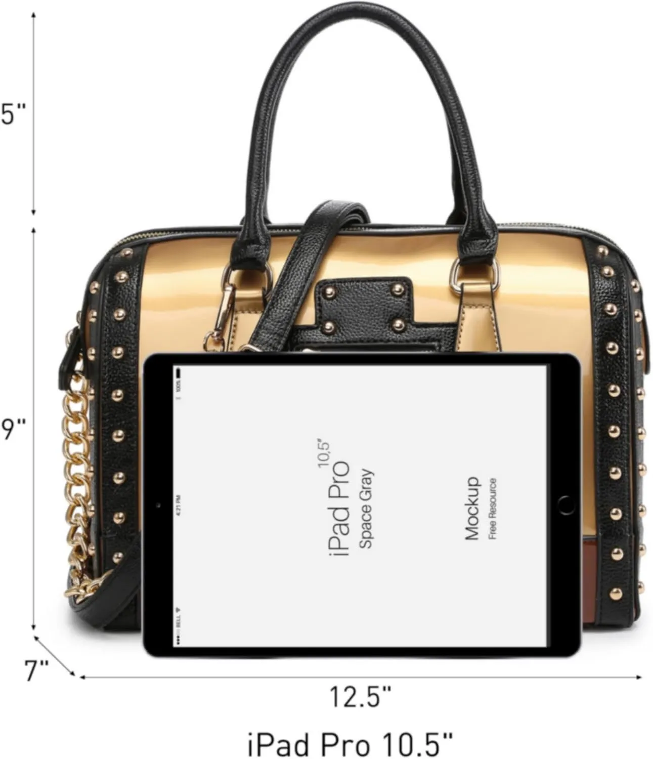 Dasein Women's Barrel Bag Shiny Patent Faux Leather Handbag with Rivet Decoration Top Handle Satchel Shoulder Purse