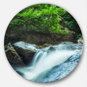 Designart Water Slide Over The Moss Landscape Round Metal Wall Art-Disc of 38, 38x38-Disc of 38 inch
