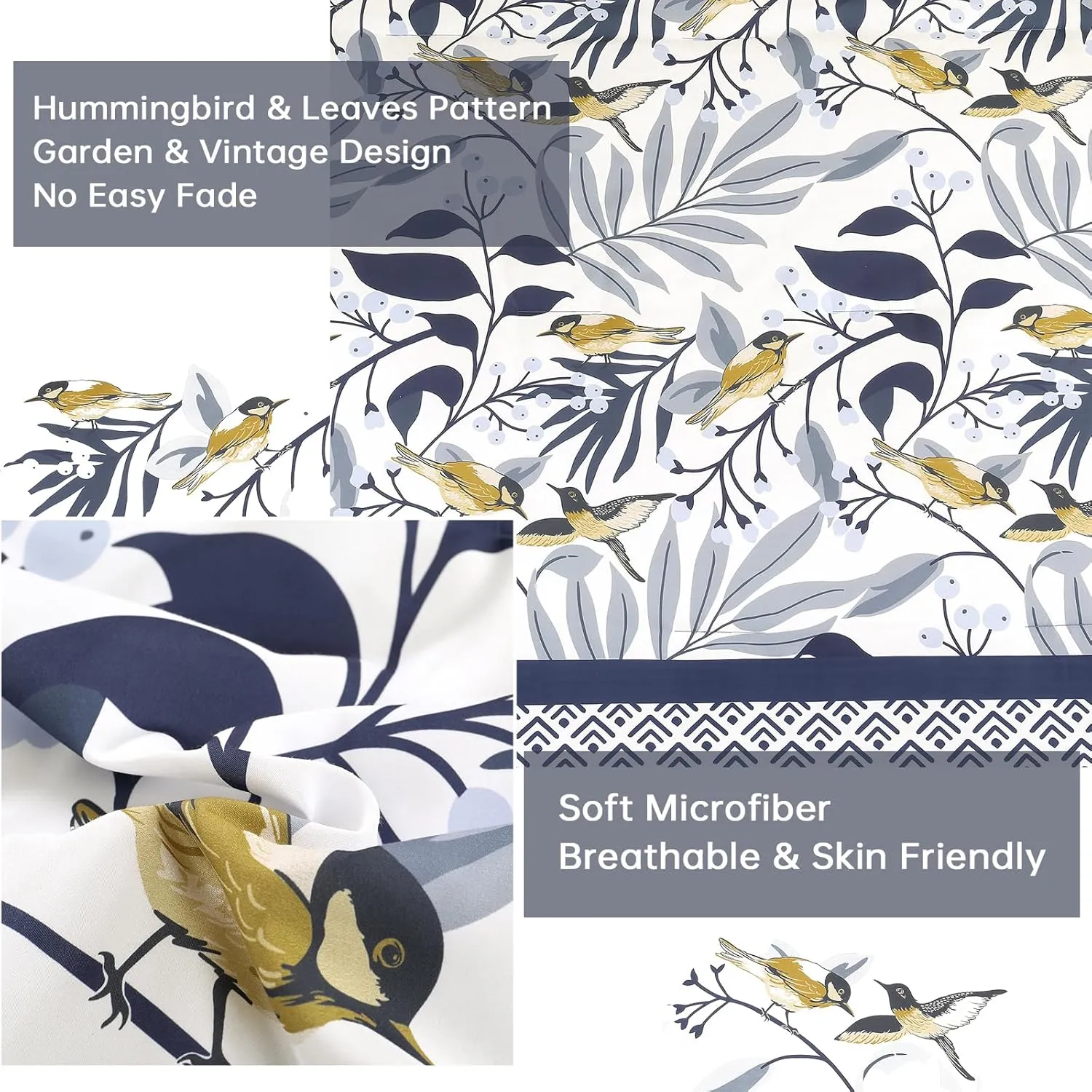 Dintszyayue King Size Comforter Set, 7 Pieces Blue Boho Comforter for King Bed, Leaves Botanical Bed in a Bag, Soft Microfiber Bird Bedding Set with Pillowcases,Flat Sheet,Fitted Sheet,Pillow Shams
