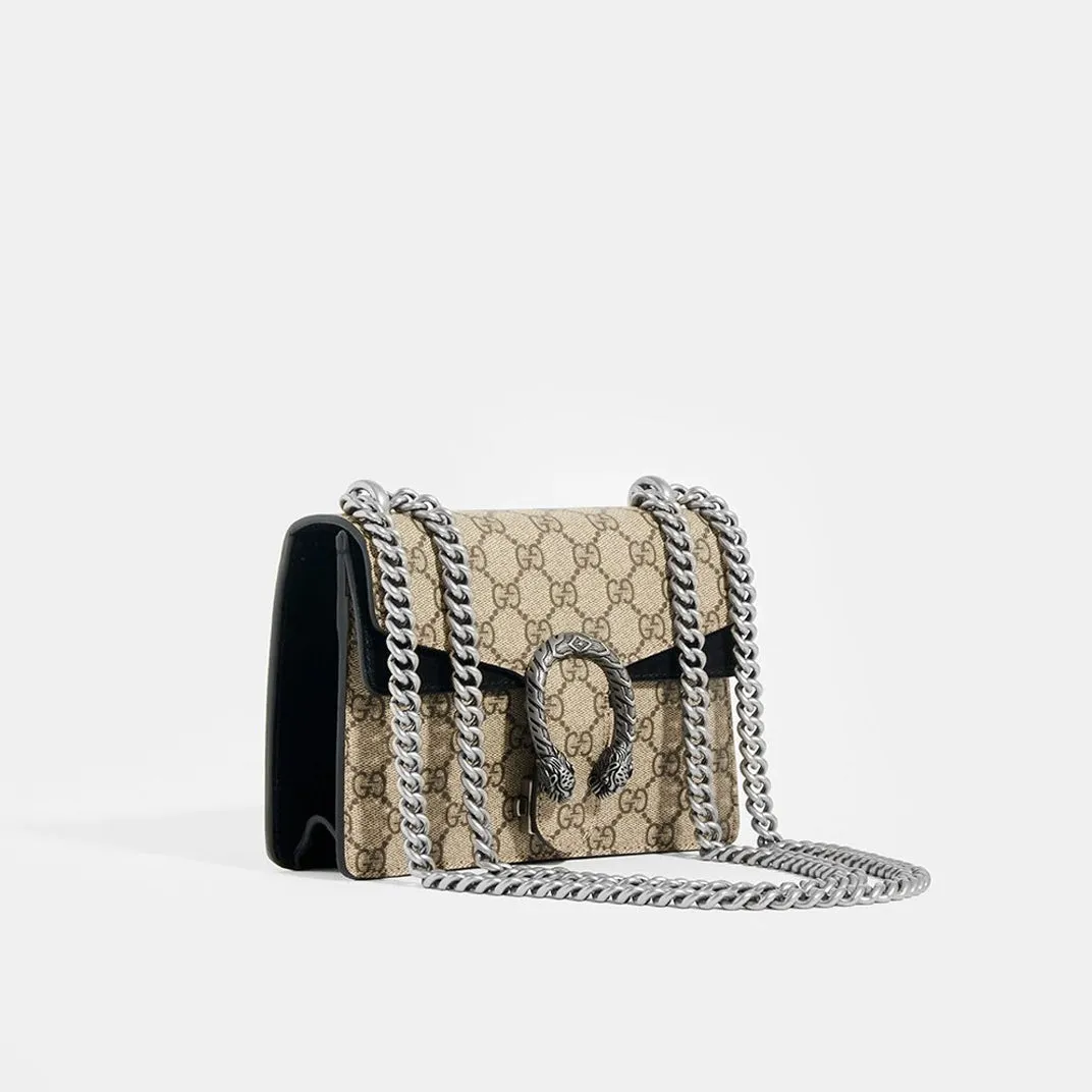 Dionysus GG Supreme Mini Bag With Suede Trim in Black