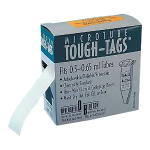 Diversified Biotech TTLW-1000 Tough-Tags Label, Use with 1.5ml Tube, 0.50" Width x 1.28" Length, White (Roll of 1000)