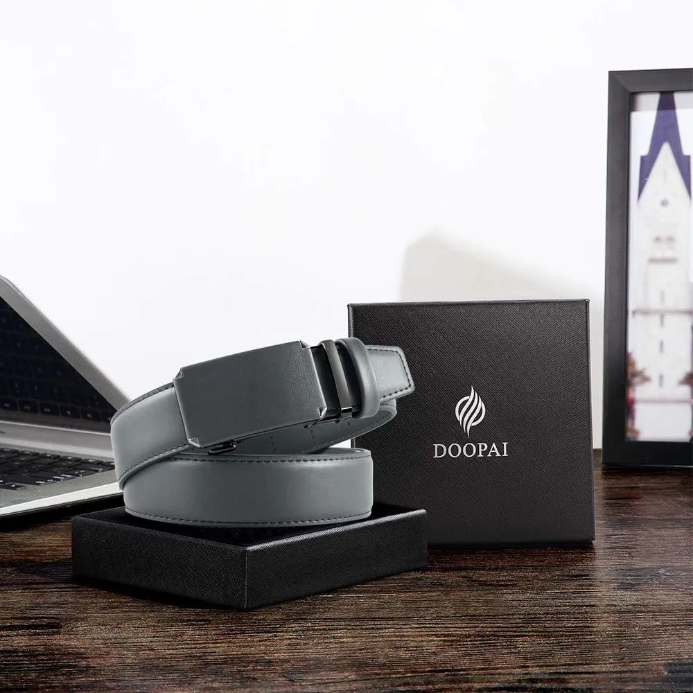DOOPAI Belt Men, Ratchet Belt Dress Adjustable 1 3/8" Genuine Leather Designer Belt, Size Length Can be Cut, with Gift Box