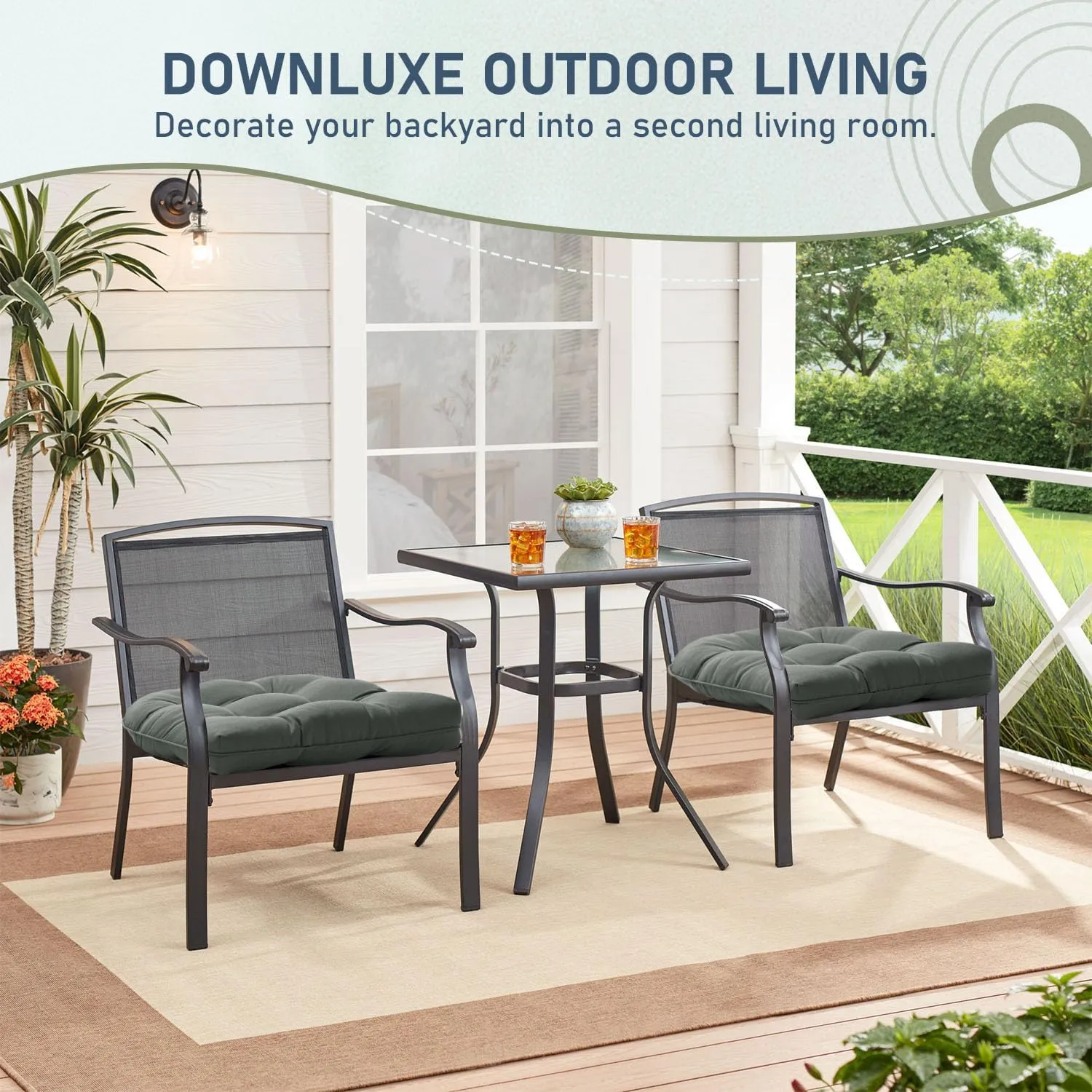 downluxe Outdoor Chair Cushions Set of 4 for Patio Furniture, Waterproof Tufted Overstuffed Patio Furniture Cushions, Thick Outdoor Seat Cushion, 19" X 19" X 5", Dark Grey