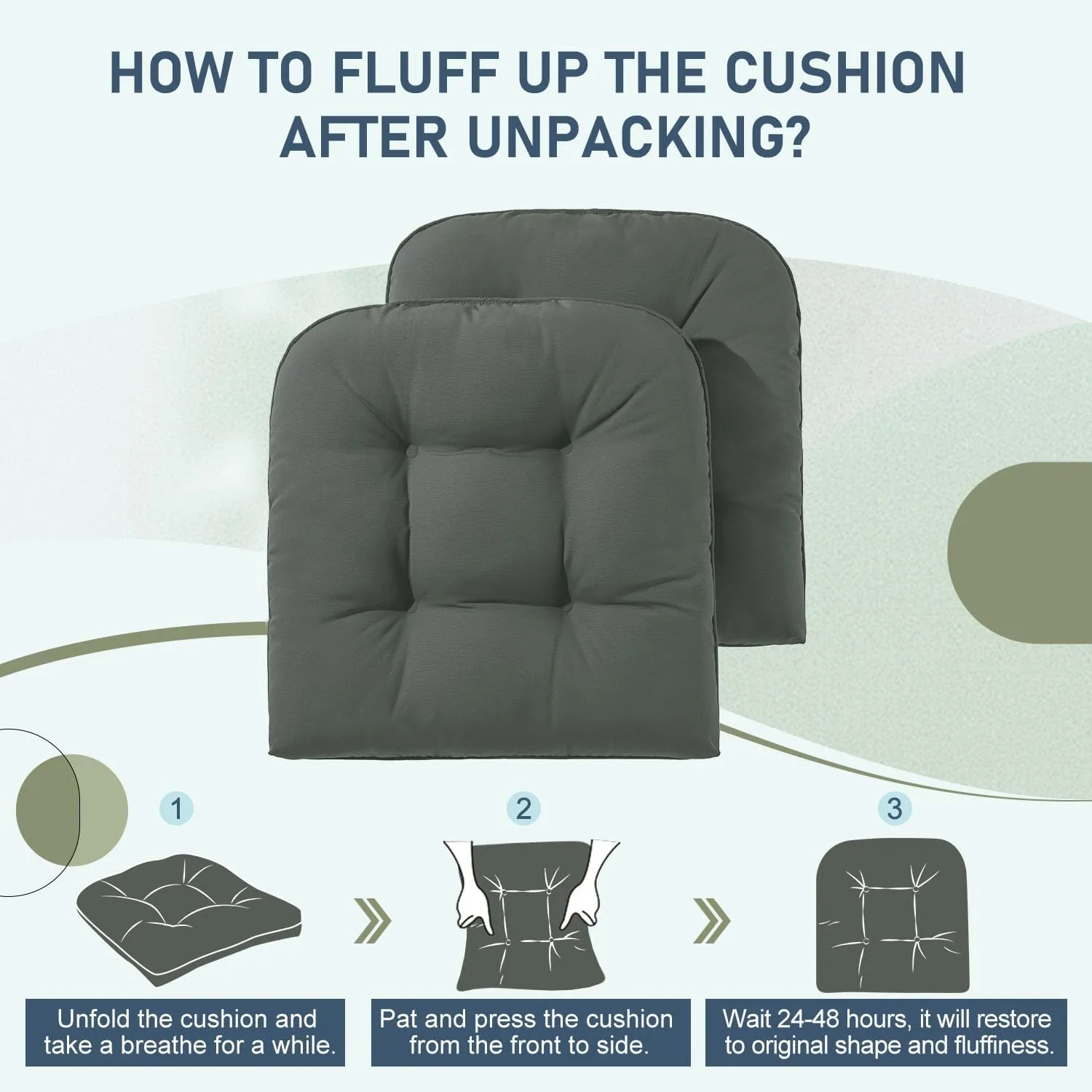 downluxe Outdoor Chair Cushions Set of 4 for Patio Furniture, Waterproof Tufted Overstuffed Patio Furniture Cushions, Thick Outdoor Seat Cushion, 19" X 19" X 5", Dark Grey