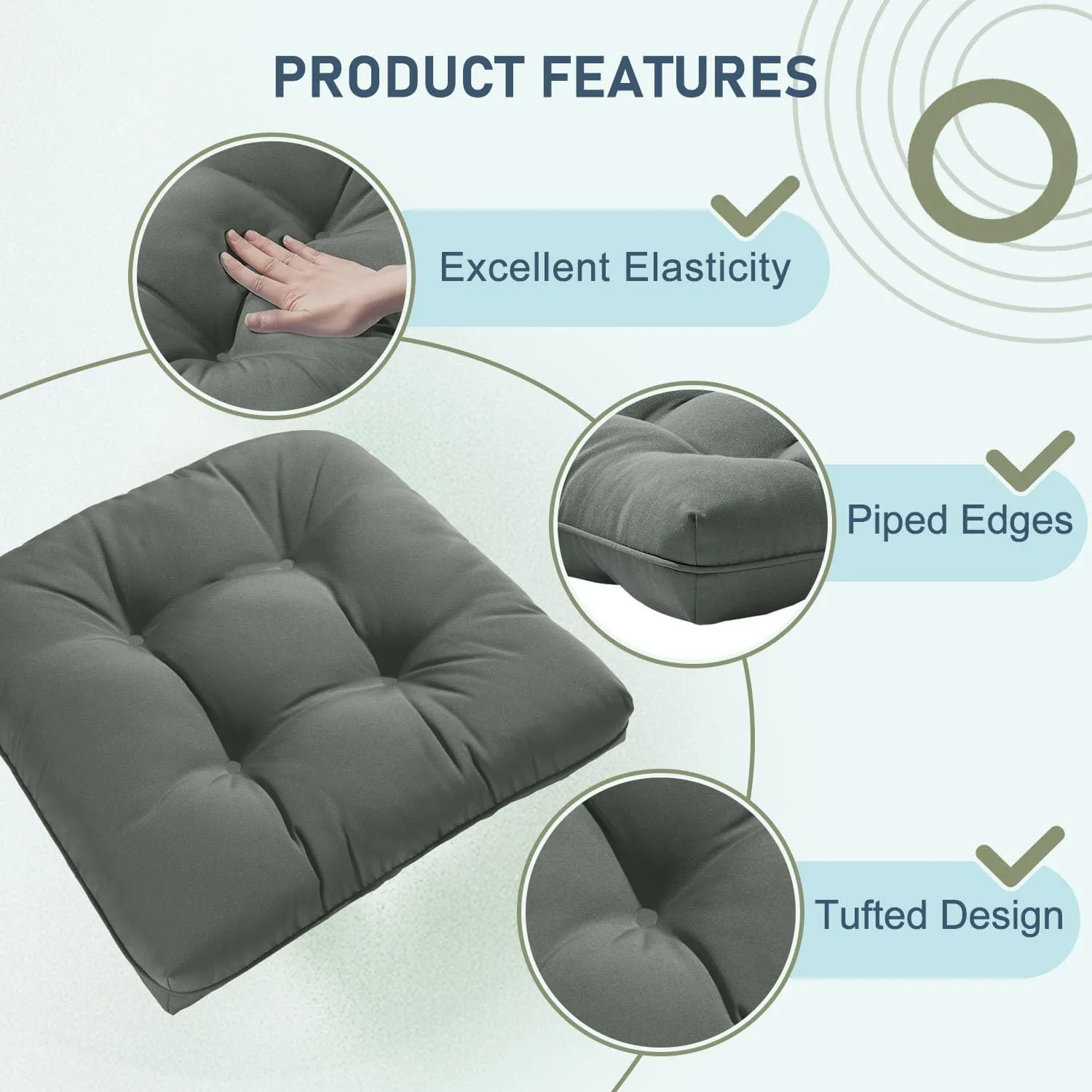 downluxe Outdoor Chair Cushions Set of 4 for Patio Furniture, Waterproof Tufted Overstuffed Patio Furniture Cushions, Thick Outdoor Seat Cushion, 19" X 19" X 5", Dark Grey