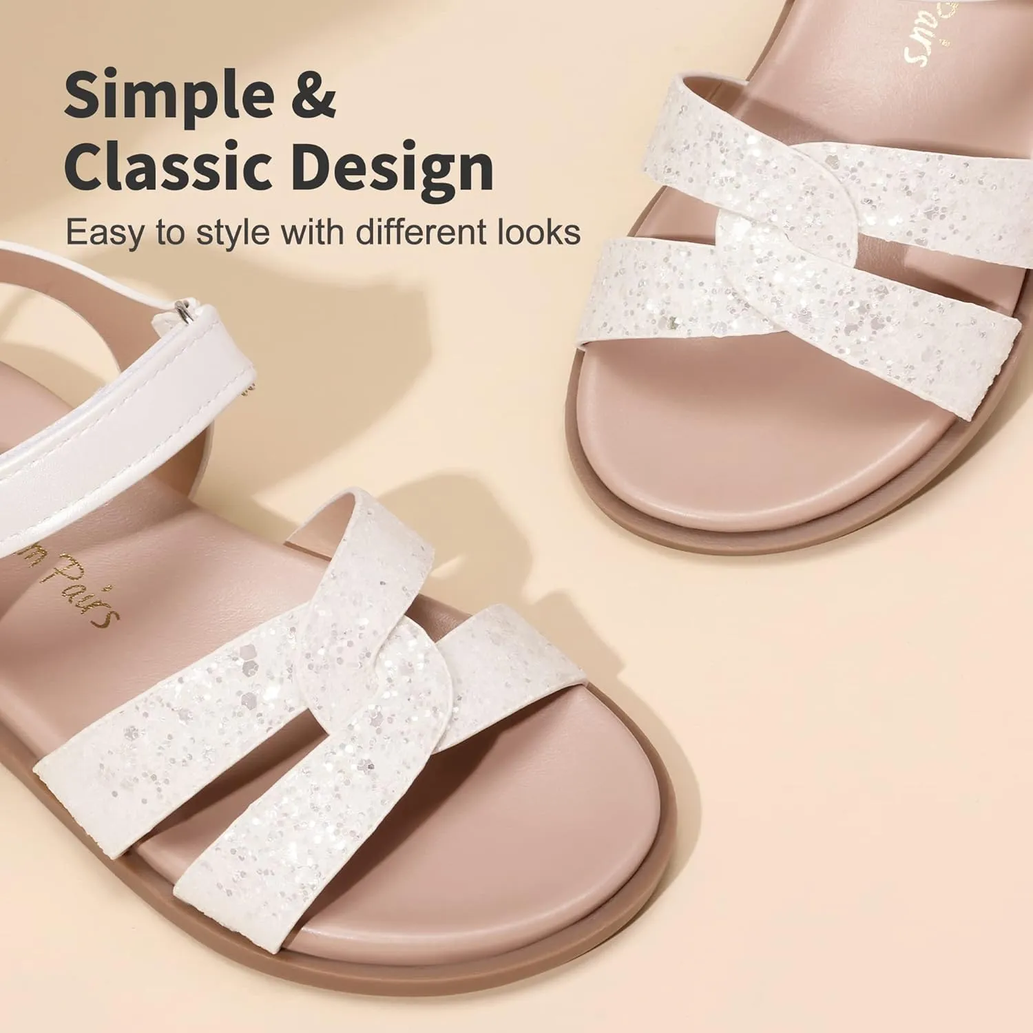 DREAM PAIRS Girls Sandals Open Toe Princess Flat Sandals Strappy Summer Shoes Toddler/Little Kid